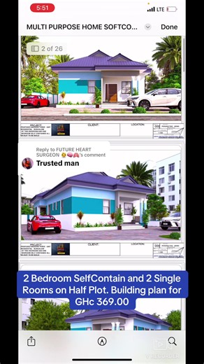 2-Bedroom Self-Contain 2 Singles on Half Plot – Plan GHc369