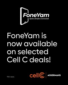 No phone? Sorted 📱 With #FoneYam you can get selected 4G & 5G smartphones at Ackermans, on Cell C, and get 30GB 300 any-net mins for 60 days all from a R29 recharge. Easy phone. Easy life. #SwitchToSee | Cell C