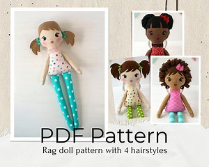 PDF Rag Doll Pattern 16'', Cloth Doll Sewing Pattern With 4 Hairstyles, Download Fabric Doll Pattern, Baby Doll Pattern, Soft Doll Pattern - Etsy