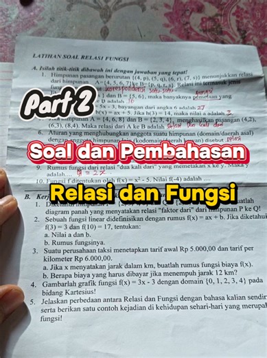 Soal dan Pembahasan Relasi dan Fungsi Part 2 #relasi #fungsi #math #fyp #mudah