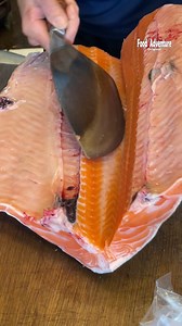 Mastering salmon cuts with surgeon accuracy, no waste at all #SurgeonSlice #SushiCraft #SalmonPrep #PrecisionKnife #SeafoodLovers | Food Adventure