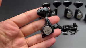 SAPHUE 3R3L Guitar Locking Tuners 1:21 Lock String Tuning Key Pegs Machine Head Fish Tail Style Tuner Replacement for Electric Folk or Acoustic Guitars (Black)