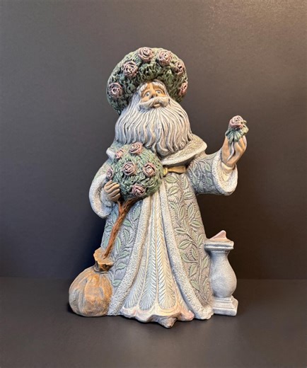 Vintage Floral Ceramic Santa Figurine | Rose Garden Decor - Etsy