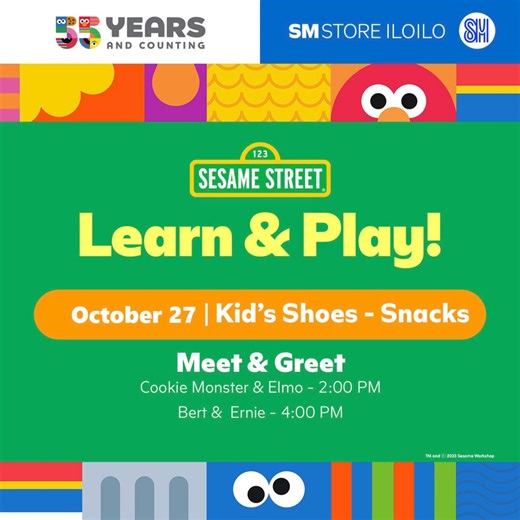 7K views · 15 reactions | Celebrate Sesame Street's anniversary with us at SM Store Iloilo!  Join us for arts and crafts, plus a special meet and greet with your favorite Sesame Street characters!  Come through SM Store Iloilo, between Snack and Kid's Shoes Department on October 27 for a fun-filled day with crafts, smiles, and furry friends! ️ Don’t miss out on the fun! See you in-store! SM Store, Your Every Day Store | SM City Iloilo | Facebook