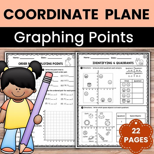 Coordinate Plane Worksheets | Plotting Points, Quadrants & Word Problems | Grades 4-6 Math Activities - Etsy