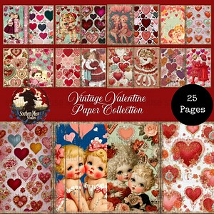Vintage Valentine Digital Paper, Doll Hearts Junk Journal, Instant Download, Scrapbook Print, Cute Kids, Hearts and Roses, Valentines Day - Etsy