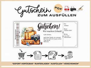 Reisegutschein zum Ausfüllen Gutschein für eine Reise Vorlage Gutschein Reise zum Ausdrucken Geschenkgutschein Urlaub | Urlaub Gutschein - Etsy.de