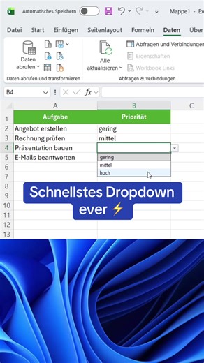 Schnellstes Dropdown in Excel ⚡#excel #exceltricks #bürojob #datenanalyse #produktivität