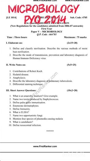 Microbiology Previous year question paper 2014 #bscnursing#exam#ytshorts#pyq@ KD college of nursing