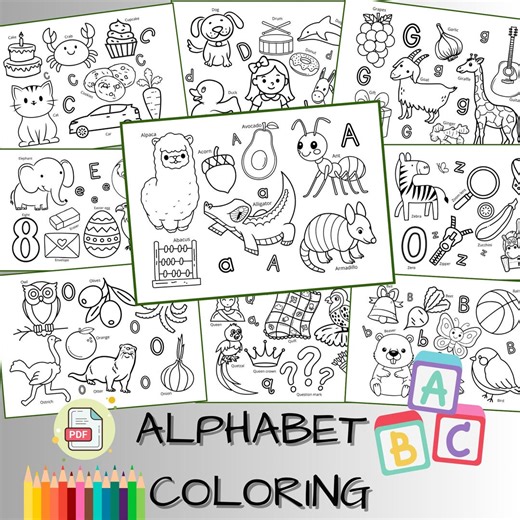 A to Z Alphabet Coloring Pages | Early Vocabulary & Letter Recognition for Preschool - Etsy