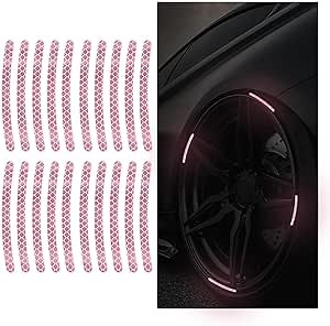 20PCS Car Wheel Stripe Reflective Stickers, Car Wheel Night Safety Warning Stickers Anti-Scratch Reflective Rim Stickers, Car Wheel Safety Decorative Decals for Motorcycles, Bicycles (Light Pink)