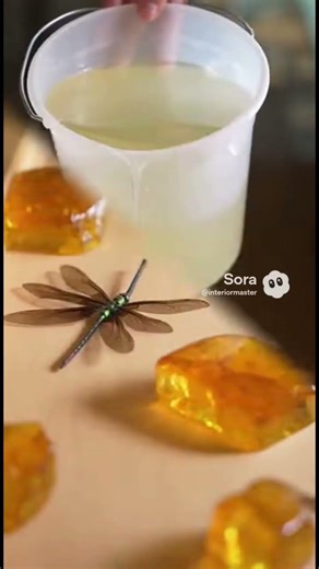 Amber Dragonfly Fossil Table!
