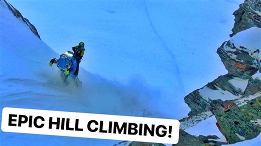 Snowmobile Hill Climb Challenge in Avalanche Terrain — Risky Backcountry Ride