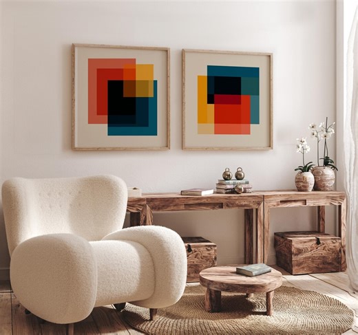 Set of 2 Colorful Geometric Square DIGITAL Prints - Etsy