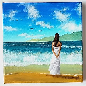 46K views · 2K reactions | Woman Walking on the Beach Acrylic Painting Color used : Deep Cyan, White, Sap Green, Yellow Ochre, Cyan Blue #art #artist #artwork #acrylic #painting #eldrawingarts #acrylicpainting #seascapepainting | El Drawing Arts | Facebook