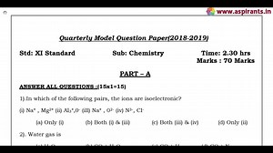 11th Chemistry Quarterly Exam Model Question Paper 2018-19 Chennai District English Medium