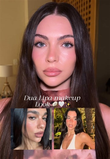 Dua lipa makeup look🤍 everything I used is linked in my LTK @milkmakeup Eyebrow gel @Lancôme Teint idole ultra wear care & glow @Kosas Concealer @Saie Bronzer @Charlotte Tilbury Blush shade pinky glow Setting spray @YSL Beauty Setting powder @maccosmetics Liquid eyeliner Lipstick shade modesty @Wonderskin 💋 Lip liner shade nutmeg #dualipa #makeuplook #makeup