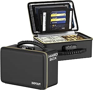 ENGPOW Fireproof Money Box, Small Hard Case Fireproof Box with Fireproof Zipper ＆ Lock, 6400°F Heat Insulated Fireproof Water Resistant Safe Box for Cash, A5 Document, Passport and More, Black