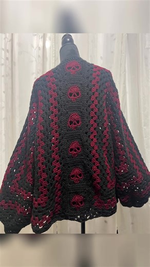 Deep Red and Black Skull Cardigan Available Now