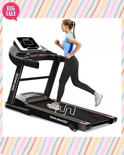 Sparnod Fitness STH-1200 Motorized Treadmill for Home Use, 4 HP Peak DC Motor, 12 km/hr Speed, 11...