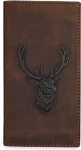 Leather Checkbook Holder Embossed Rodeo Wallet for Men (Brown - Long)