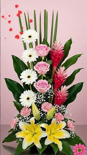 Beautiful arrangement with gerbera daisies, carnations, lilies, and ginger