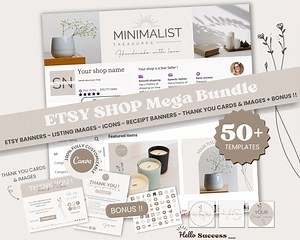 Neutral Minimalist Etsy Shop Bundle Beige Etsy Shop Banner Canva Template Aesthetic Branding Kit Light Brown Listing Banner Branding MT1 - Etsy