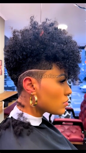 A stunning curly fade with a creative side design — bold, feminine, and full of character. Perfect for showcasing texture and confidence. 💫 #taperednaturalhair | Haircuts for Women
