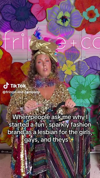 We just know the vibes, and everyone loves the vibes✨🌈 One thing about sparkle… it looks good on EVERYONE! We are dedicated to making you feel your best and have fun with your clothes no matter who you are— Fringe is for everybody! Satisfy your sparkle cravings and shop our pride drop May 14th at 8am CST✨🌈 #pride #lgbtqia #gaytiktok #lesbiansoftiktok #maximaliststyle