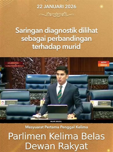 Saringan Diagnostik oleh Syed Saddiq di Dewan Rakyat