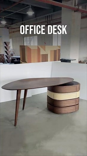 Curved wooden desk with hidden genius in every detail #workspace #officedesk #desk #homeoffice