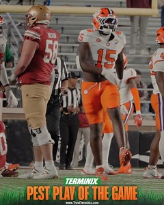 Clemson Football's fourth sack against Boston College is this week's Terminix Pest Play of the Game! #GoTigers || Terminix Service, Inc. | Clemson Athletics