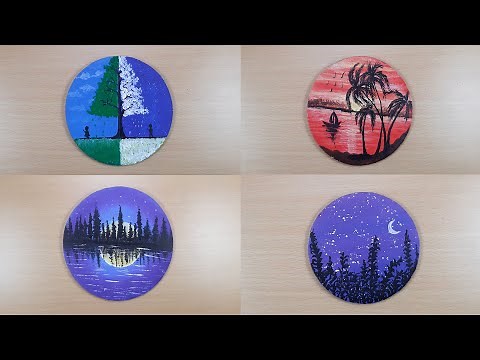 Four Types of Canvas Painting | Easy Acrylic Painting Ideas on Circle Canvas
