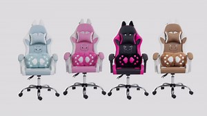 Amazon.com: ALEAVIC Gaming Chair with Cat Paw Lumbar Cushion and Cat Ears, Reclining PC Game Computer Chair, Ergonomic Gamer Chairs for Kids, Girls, Teens (Blue) : Home & Kitchen