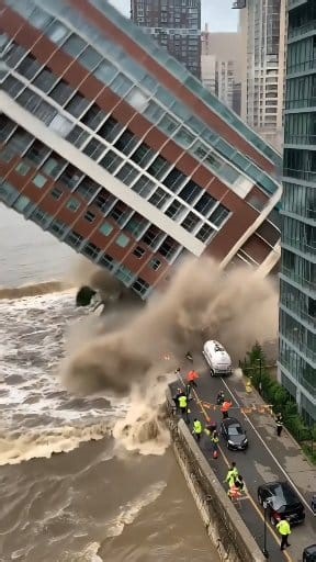 Riverside building collapse due to flood 😢 #flood #riverside | Seemenow Comedy