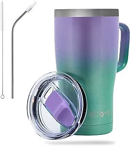 Coffee Travel Cup | Insulated Tumbler with Handle and Lid, Cup Holder Friendly, Dishwasher Safe, Stainless Steel, Insulated Coffee Mug with Lid and Handle (Teal,20oz)