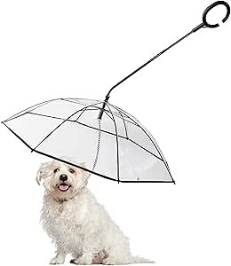 Dog Umbrella with Adjustable Handle Pet Umbrella Steel Leash Rainproof for Small Dog - Clear