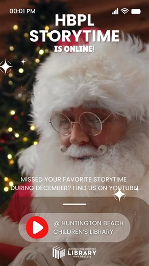 Missing storytime while we are on break this month? The Huntington Beach Public Library has over 350 storytime videos on YouTube! Families can enjoy read-alouds, songs, rhymes, and craft tutorials with your favorite HBPL storytellers. Perfect for busy days at home or on the go, our library storytime for kids helps families keep learning and reading together all season long. In-person storytime returns after the New Year—until then, join us online! Link to YouTube: https://www.youtube.com/@huntin