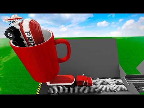 Cars Falling Through The Giant Cup Through Cogwheels Into The Shredder Factory | Teardown