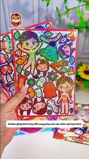 review sticker ghép hình thay đổi trang phục cho các nhân vật hoạt hình dễ thương
