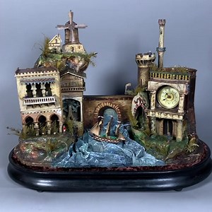 A scene of wonderment. 19th century clockwork glass dome diorama. Extensive restoration for customer just completed. #clock #sea #diorama #workshop #trainset #automata #waterfall #ship #clockwork #victorian #antique #magic | The House of Automata