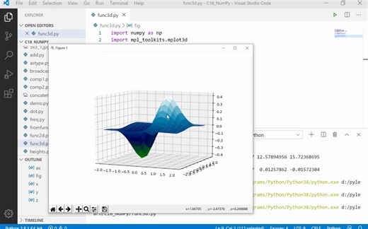 【Python】绘制二元函数曲面 ~ numpy