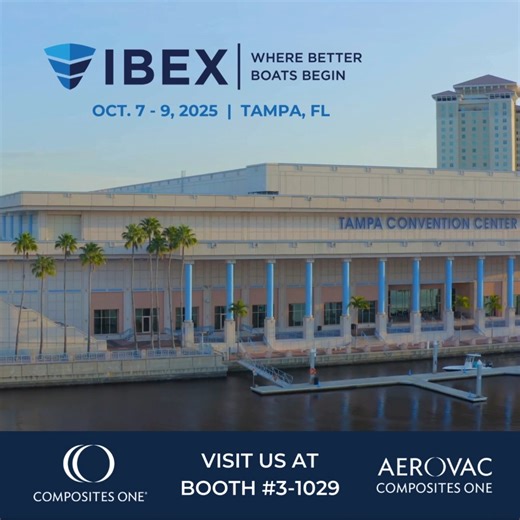 Team Members from Composites One and AEROVAC are excited to return to Tampa, FL on October 7-9 for IBEX - International BoatBuilders' Exhibition & Conference . Stop by booth 3-1029, where our Technical experts will be on-site all week to answer your questions! Register for your free IBEX exhibit hall pass from Composites One and Aerovac by visiting: https://bit.ly/4nNiy4X #IBEX2025 #MarineManufacturing | Composites One