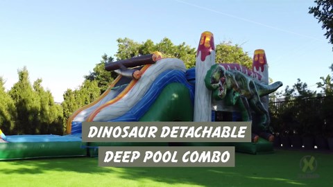 XJUMP T-Rex Dinosaur Commercial Grade Inflatable Bounce House Water Slide with Detachable Pool and Blower, Heavy Duty 15oz PVC Single Lane Combo for Kids and Adults, Wet or Dry Use, Indoor & Outdoor
