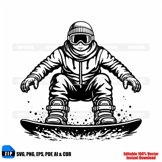 Snowboarder Winter Sports SVG Silhouette, Extreme Snow Riding Athlete Action Illustration Icon - Etsy
