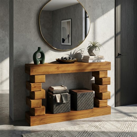 Farmhouse Industrial Console Table - Heavy-duty Entryway Sofa Table With Narrow Design, Natural Wood, Modern Hallway Accent Table - Etsy