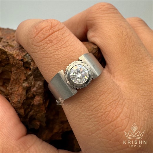 Men's Titanium and Stainless Steel Ring | Moissanite or Lab Grown Diamond Band - Etsy