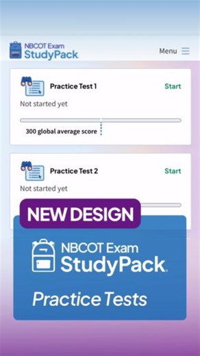 Build confidence in your test-taking skills with the revamped Practice Tests in the NBCOT Exam StudyPack! 📝Mirrors the flow and format of the actual exam ✅Simulate the exam with interactive tools: Highlight, Strikeout and Mark for Review 🎯Receive a scaled score and domain-specific feedback to optimize your study plan Access the StudyPack anywhere, anytime - on your phone or desktop. Learn more: https://ow.ly/ZkWB50V2lSK. #OccupationalTherapy #NBCOTCertificationMatters | NBCOT® - OTR® & COTA® C