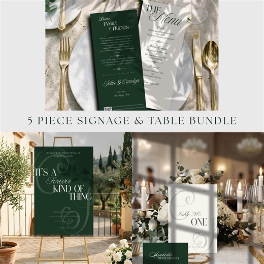Forest Green Wedding Signage Bundle & Tuscany Reception Tabletop Canva Templates - Etsy