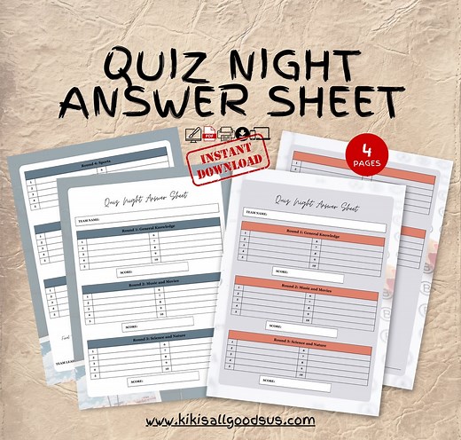 Quiz Night Answer Sheet Template: Editable Trivia Score Sheet (downloadable PDF File) - Etsy